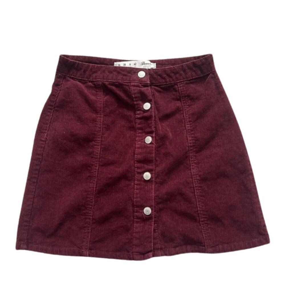 Denim Co. Women’s Burgundy Red Corduroy Button-Front Mini Skirt - Size 6 - Picture 1 of 6